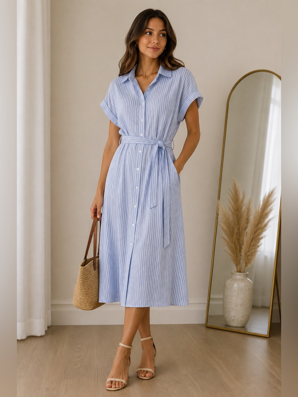 Iris Bloom Light Blue and White Striped button down dress 👗